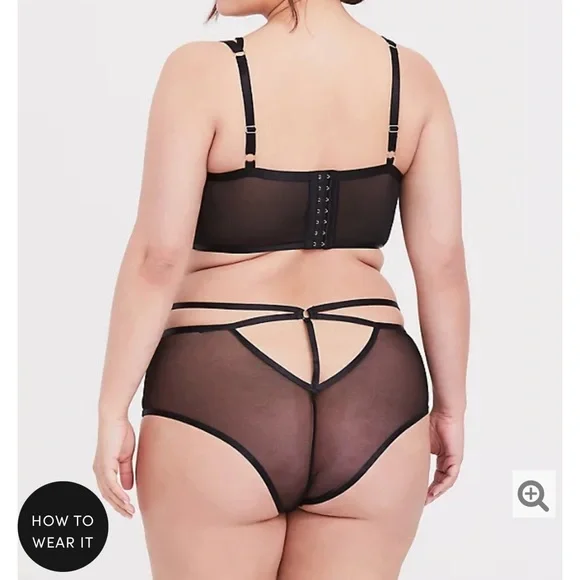 BLACK LACE MESH BACK HARNESS CHEEKY PANTY - Picture 6 of 8